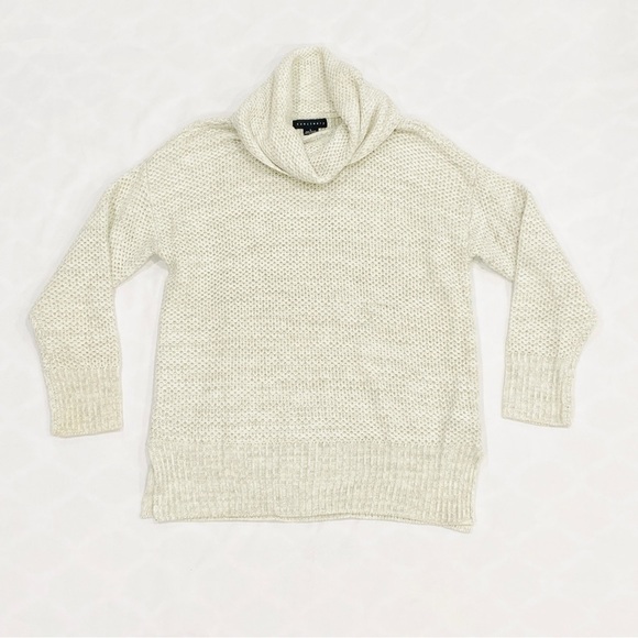 NWOT Sanctuary Oatmeal Grey Cowl Neck Waffle Knit Tunic Sweater - Picture 1 of 6